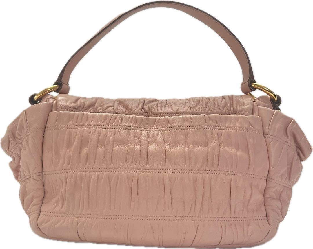 PRADA Hand Bag Tote Purse DRESSY GAUFRE Leather Pink Beige Authentic