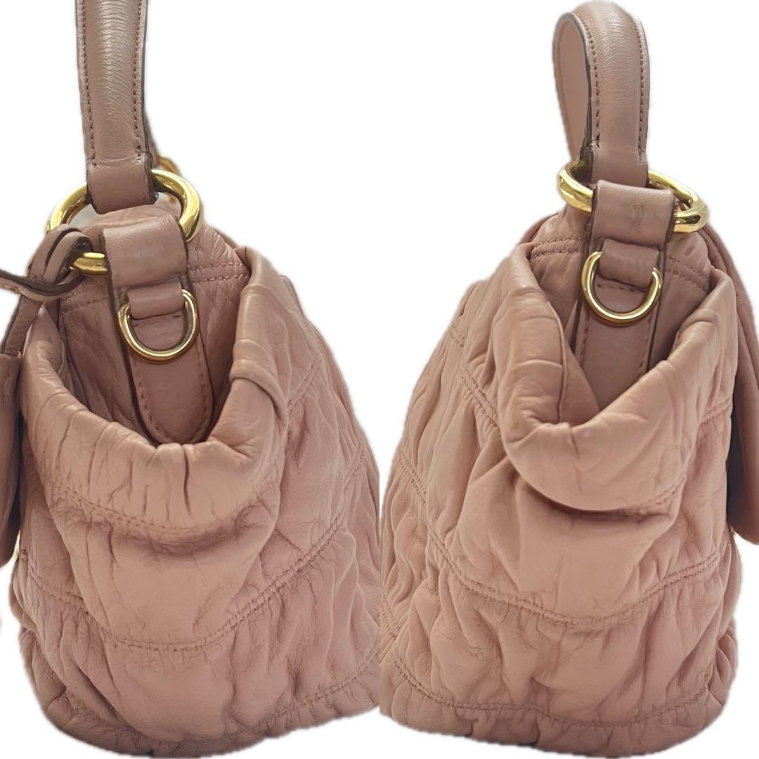 PRADA Hand Bag Tote Purse DRESSY GAUFRE Leather Pink Beige Authentic