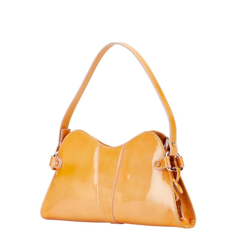 FENDI Hand Shoulder Bag Tote Purse Patent Leather Orange Authentic
