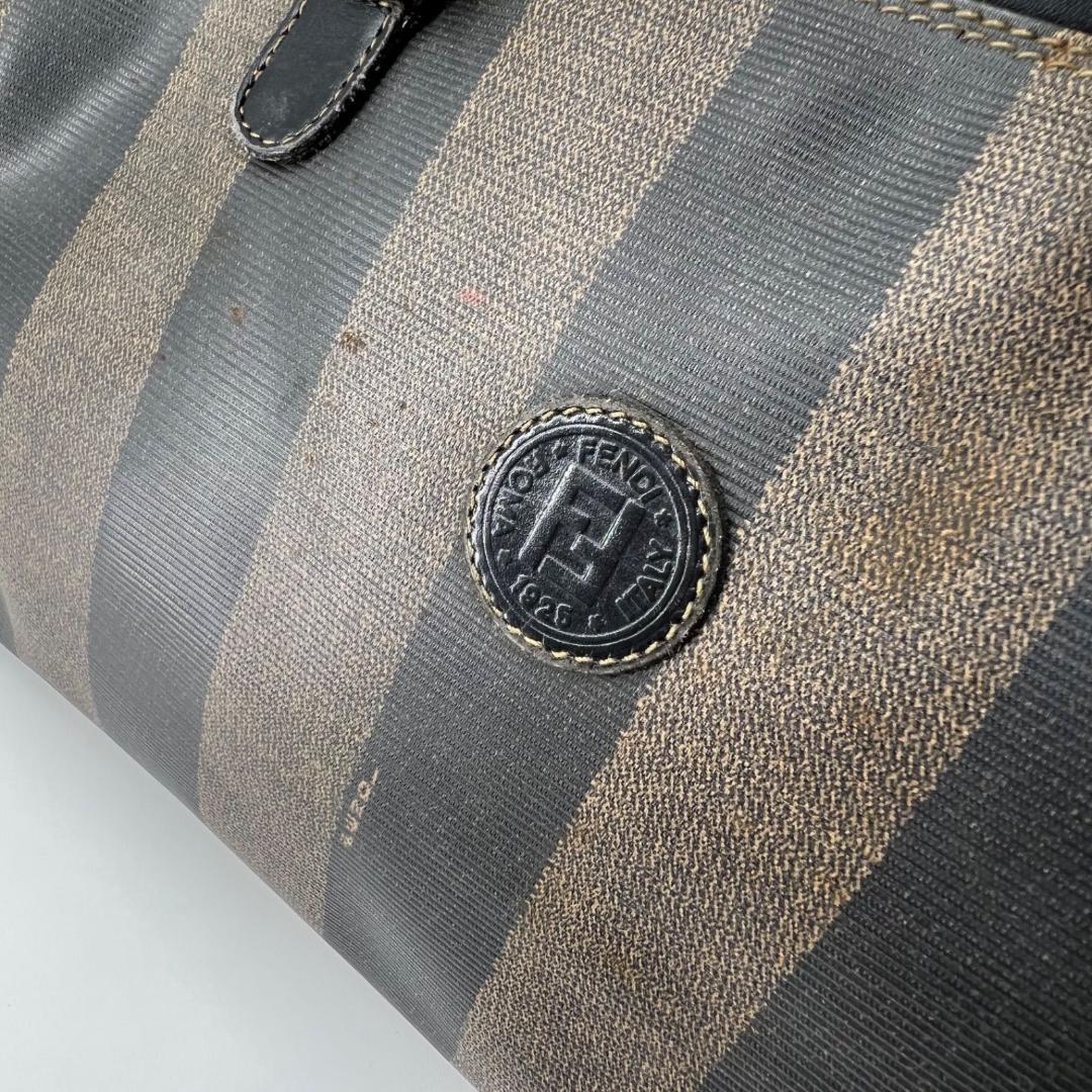 FENDI Mini Boston Bag Hand Bag Tote Purse FF Pecan Authentic