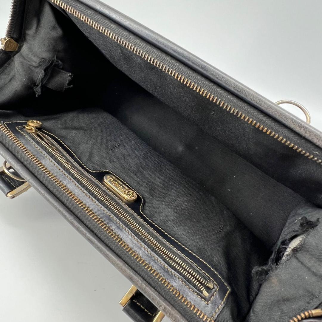 FENDI Mini Boston Bag Hand Bag Tote Purse FF Pecan Authentic