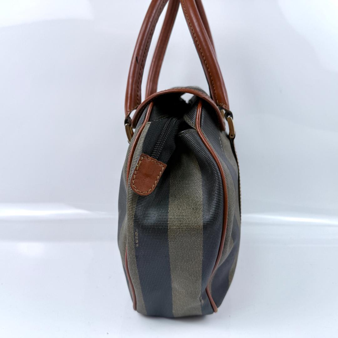 FENDI Hand Bag Tote Purse Mini Boston Pecan PVC Leather Black Authentic