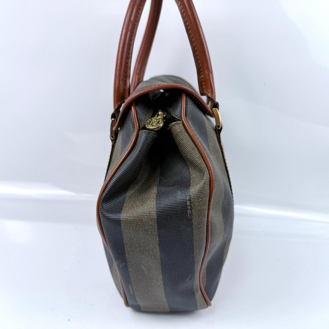 FENDI Hand Bag Tote Purse Mini Boston Pecan PVC Leather Black Authentic
