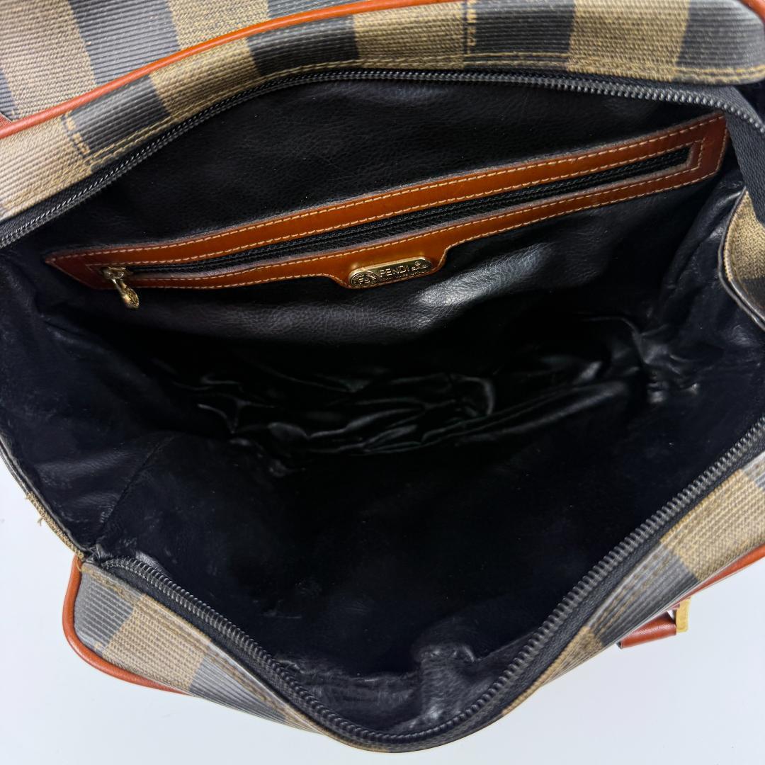 FENDI Hand Bag Tote Purse Mini Boston Pecan PVC Leather Black Authentic