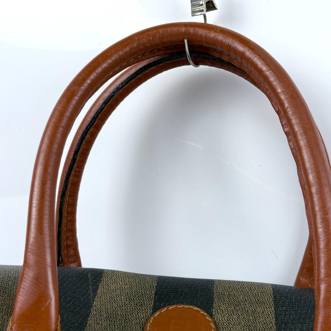 FENDI Hand Bag Tote Purse Mini Boston Pecan PVC Leather Black Authentic