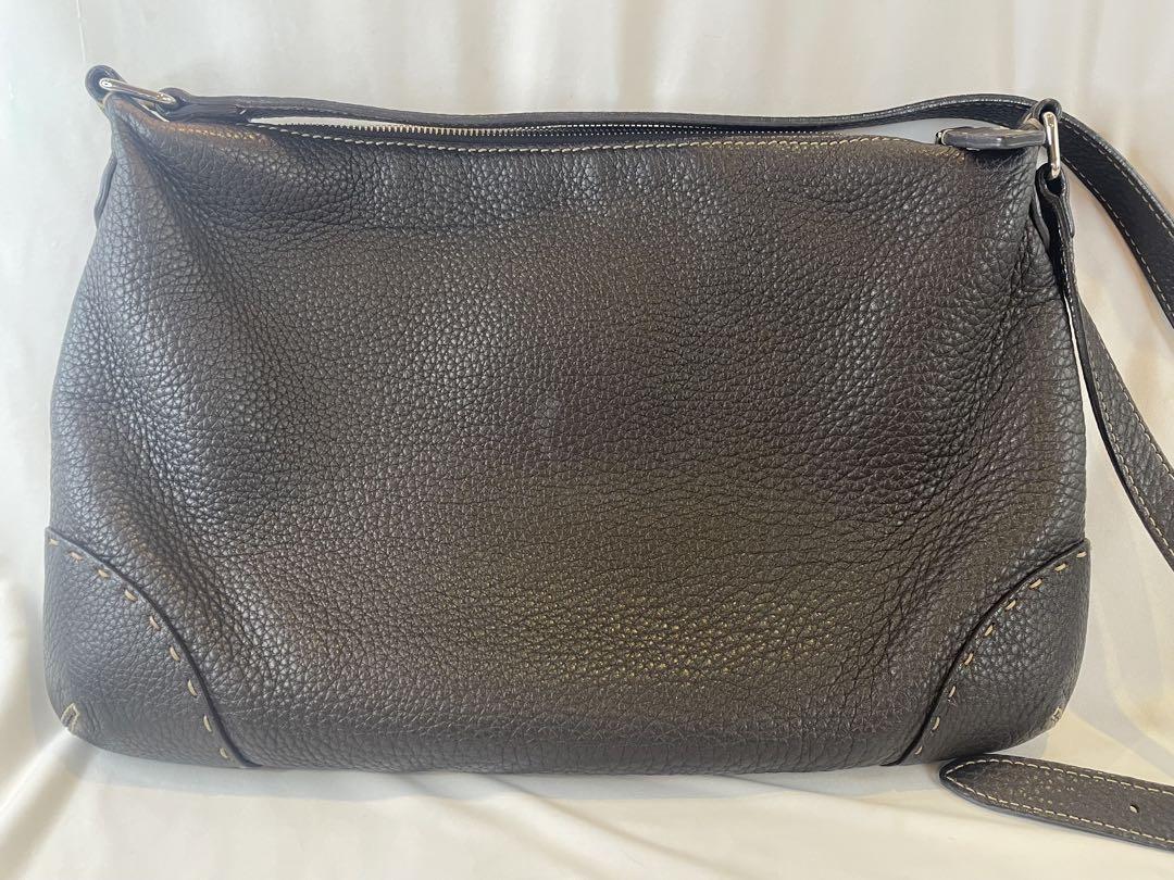 FENDI Shoulder Bag Purse Selleria Leather Brown Authentic