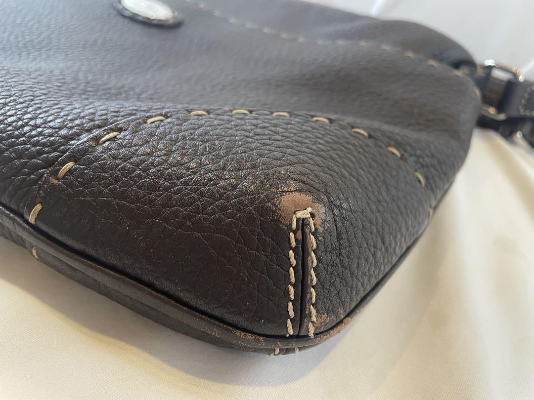 FENDI Shoulder Bag Purse Selleria Leather Brown Authentic