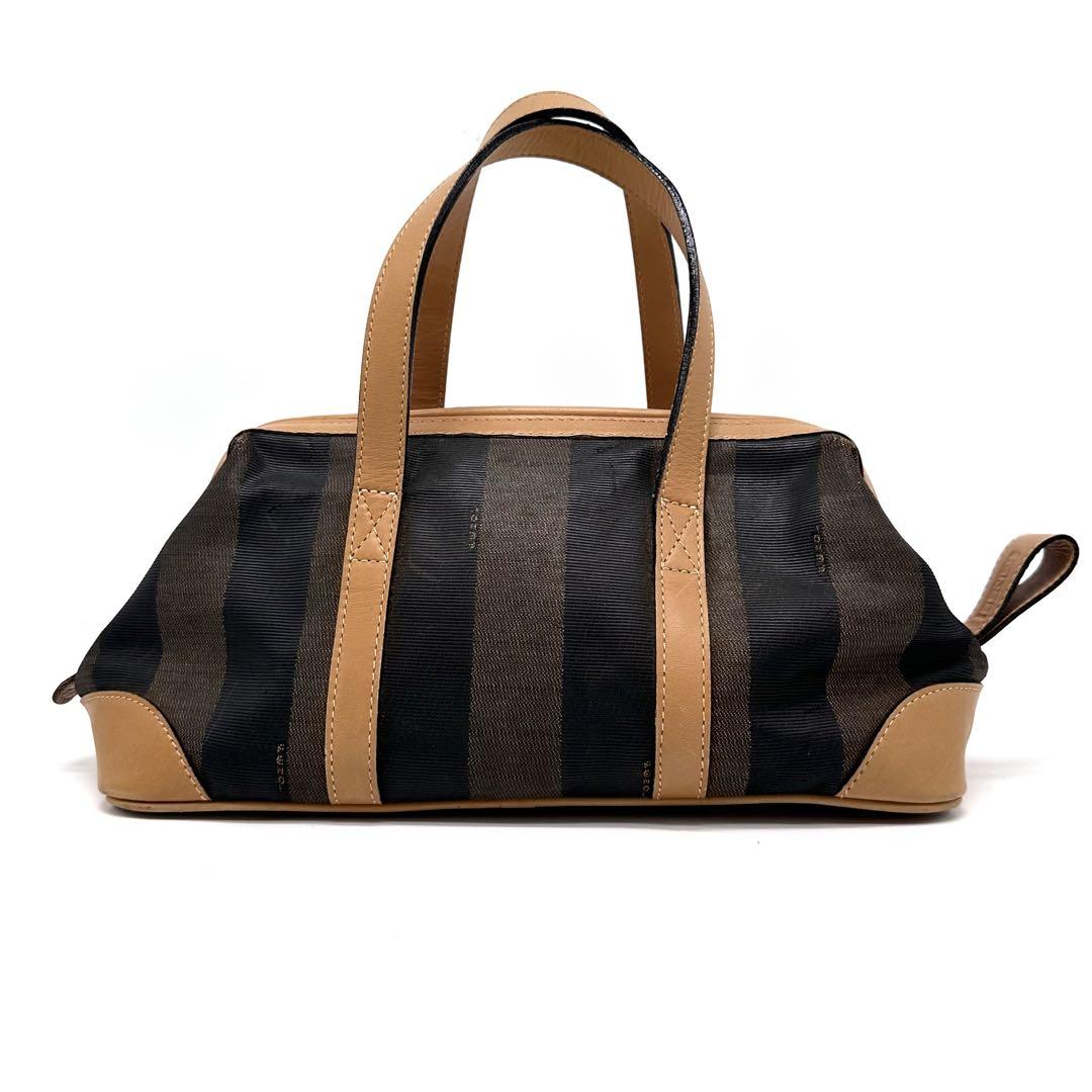 FENDI Mini Boston Hand Bag Tote Purse Pecan PVC Leather Brown Authentic