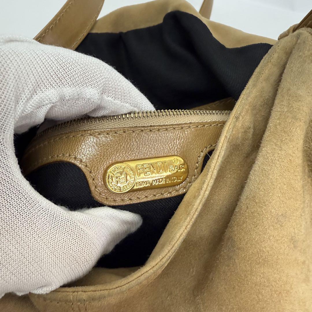 FENDI Shoulder Bag Purse FF Suede Beige Authentic