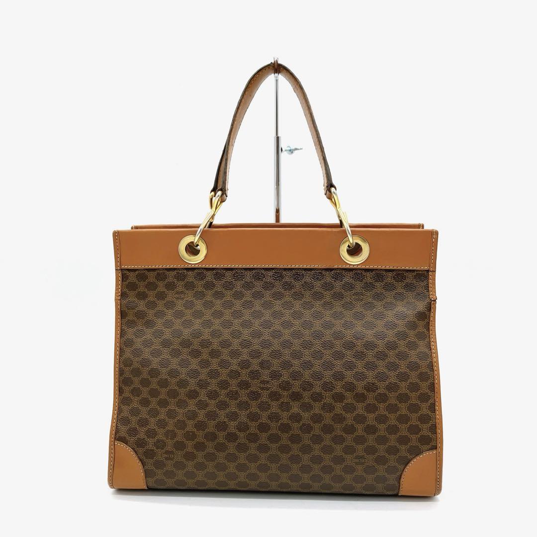 CELINE Hand Bag Tote Purse Macadam PVC Leather Dark Brown Authentic