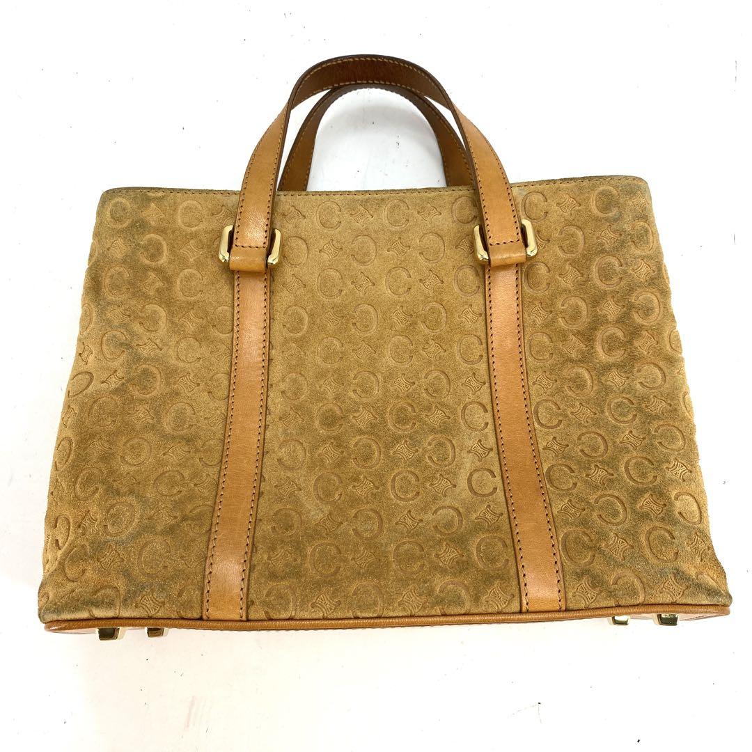 CELINE Hand Bag Tote Purse C Macadam Suede Leather Beige Authentic