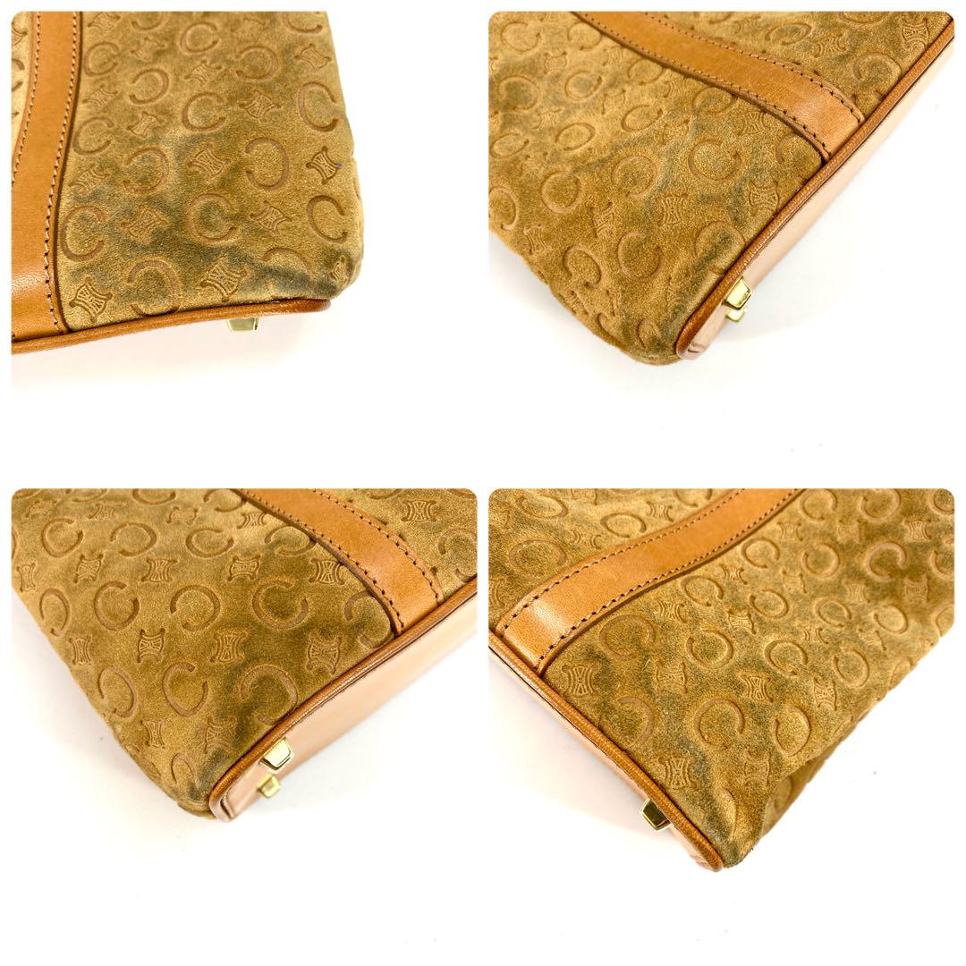 CELINE Hand Bag Tote Purse C Macadam Suede Leather Beige Authentic