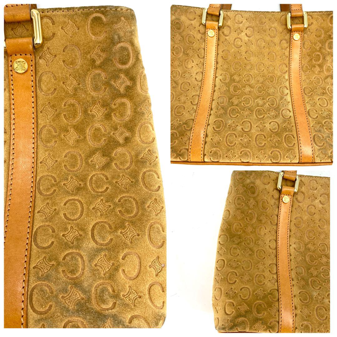 CELINE Hand Bag Tote Purse C Macadam Suede Leather Beige Authentic