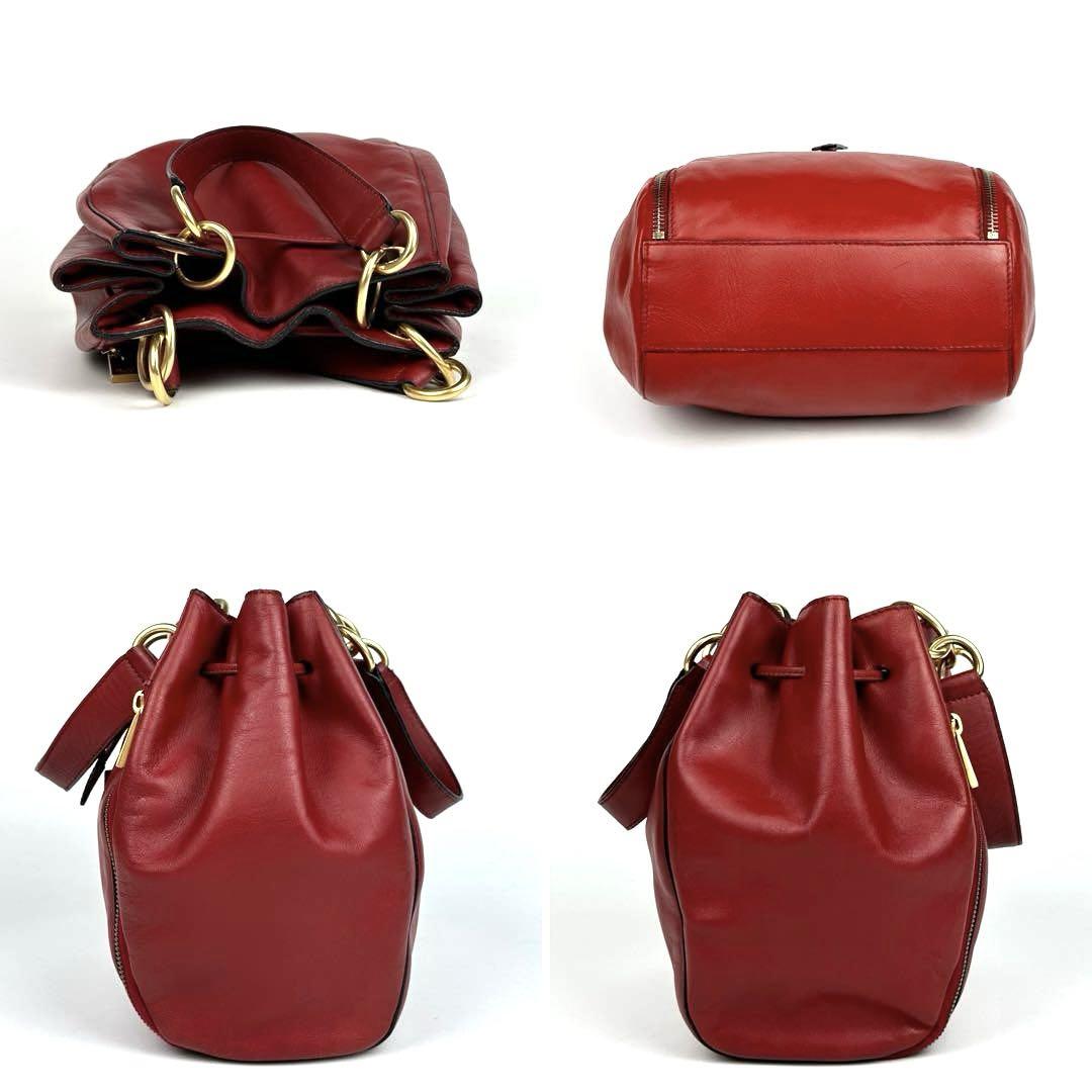 CELINE Shoulder Bag Purse 2way Leather Red Authentic