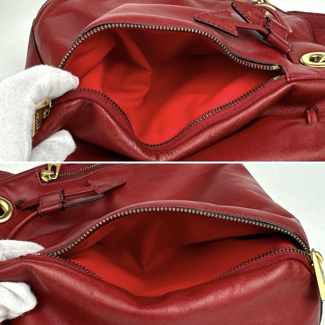 CELINE Shoulder Bag Purse 2way Leather Red Authentic