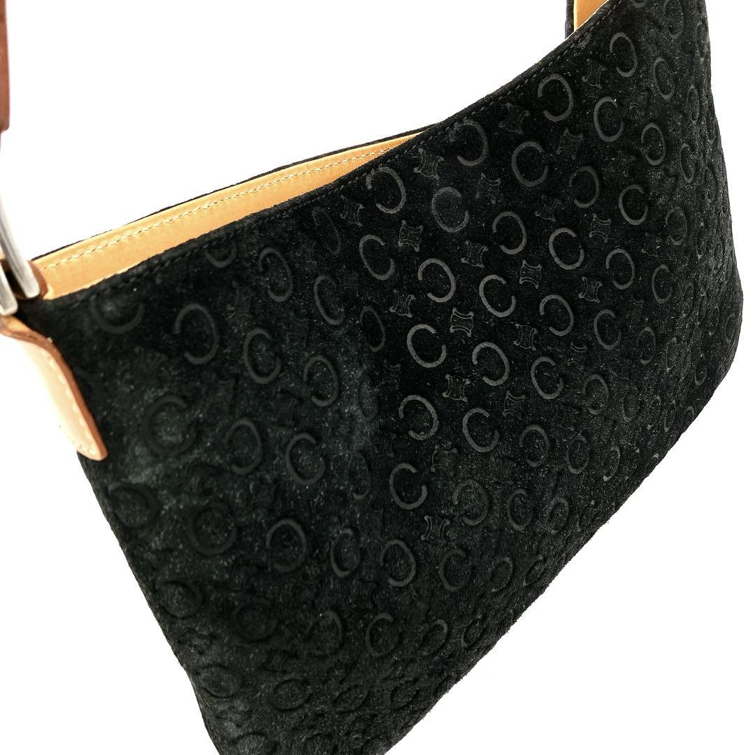 CELINE Shoulder Bag Purse C Macadam Suede Leather Black Authentic