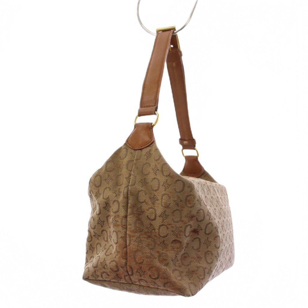 CELINE Hand Shoulder Bag Tote Purse C Macadam Canvas Leather Beige Authentic