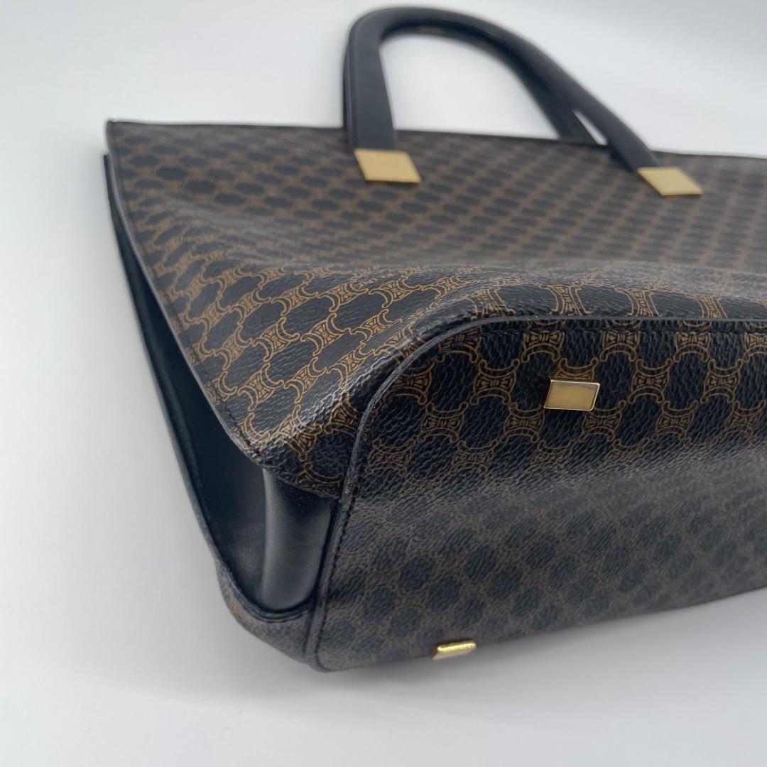 CELINE Hand Bag Tote Purse OLD Macadam PVC Leather Black Authentic