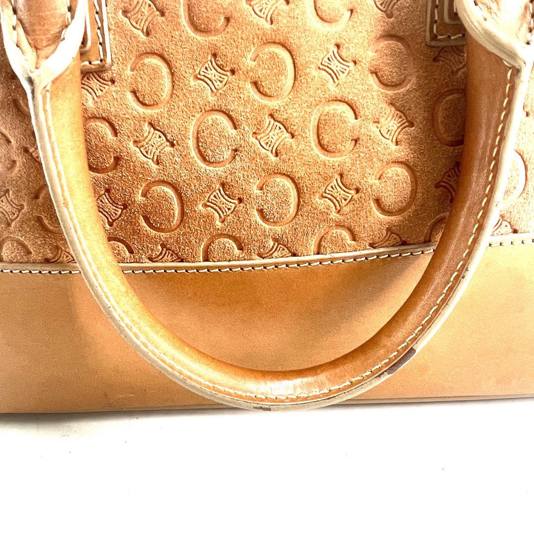 CELINE Hand Bag Tote Purse Mini Boston Bag C Macadam Suede Brown Authentic