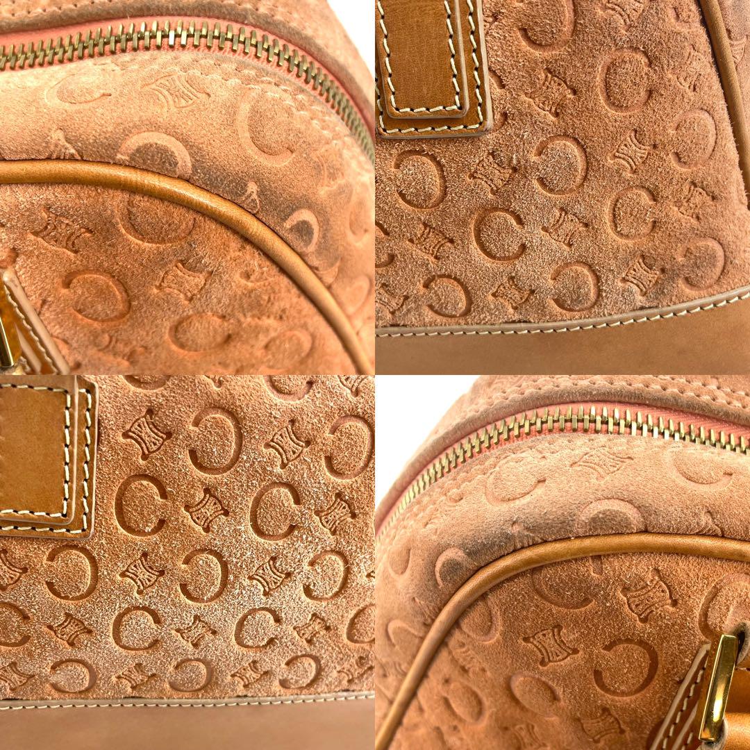 CELINE Hand Bag Tote Purse Mini Boston Bag C Macadam Suede Brown Authentic