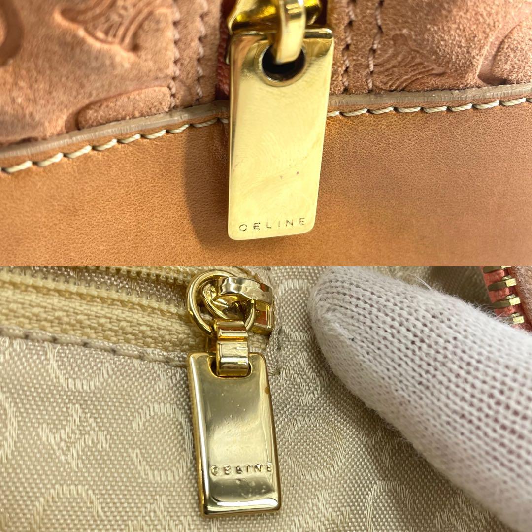 CELINE Hand Bag Tote Purse Mini Boston Bag C Macadam Suede Brown Authentic