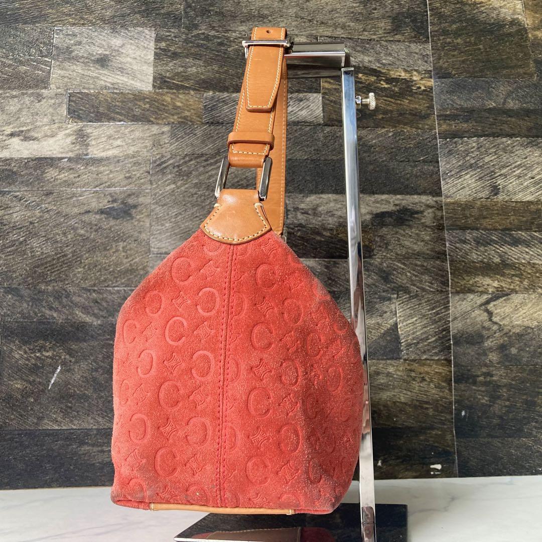 CELINE Accessory Pouch Shoulder Bag Purse C Macadam Suede Orange Authentic