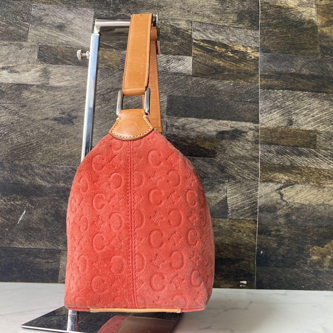 CELINE Accessory Pouch Shoulder Bag Purse C Macadam Suede Orange Authentic