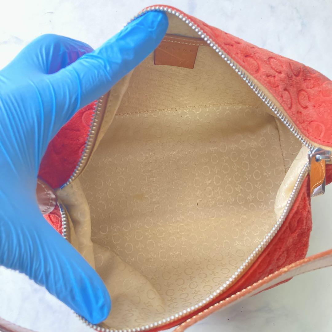 CELINE Accessory Pouch Shoulder Bag Purse C Macadam Suede Orange Authentic