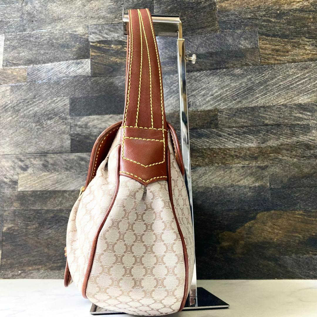 CELINE Hand Shoulder Bag Tote Purse Macadam Canvas Leather Beige Authentic