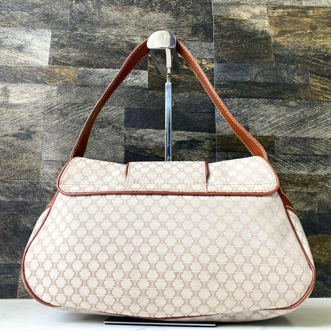 CELINE Hand Shoulder Bag Tote Purse Macadam Canvas Leather Beige Authentic