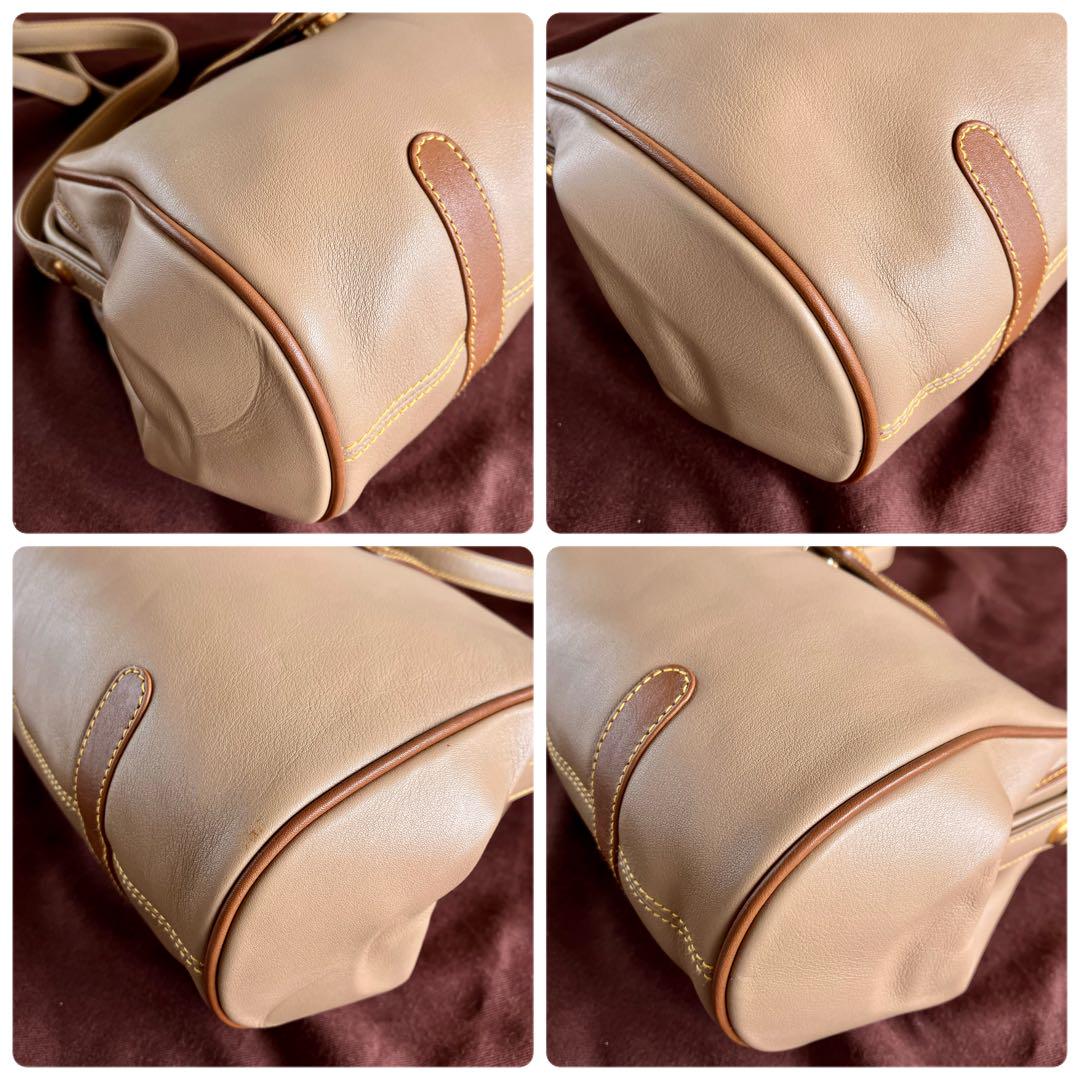 CELINE Shoulder Bag Purse Leather Beige Authentic