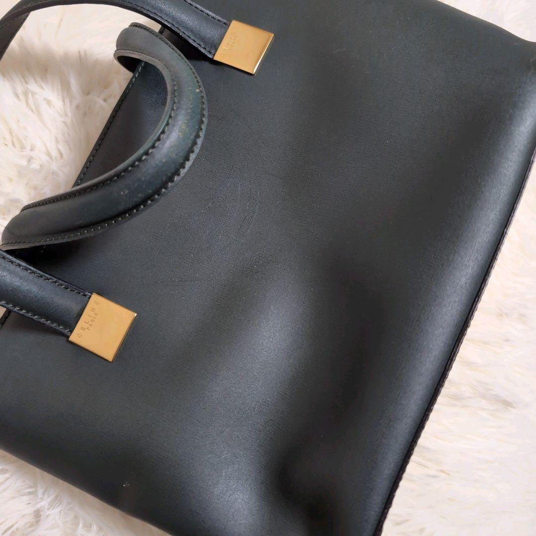 CELINE Hand Bag Tote Purse Leather Dark Green Authentic
