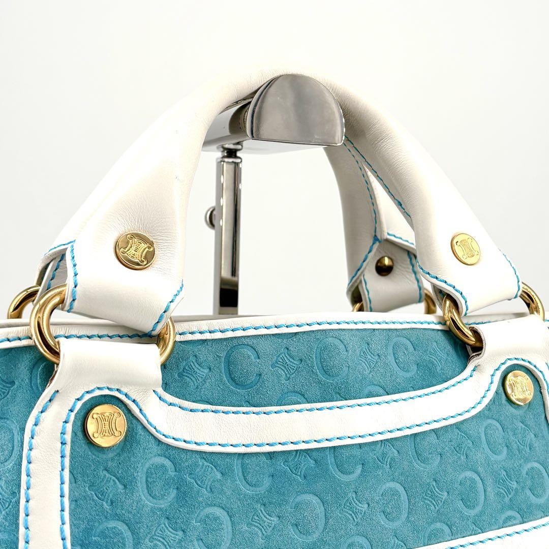 CELINE Hand Bag Tote Purse Boogie C Macadam Suede Blue Authentic