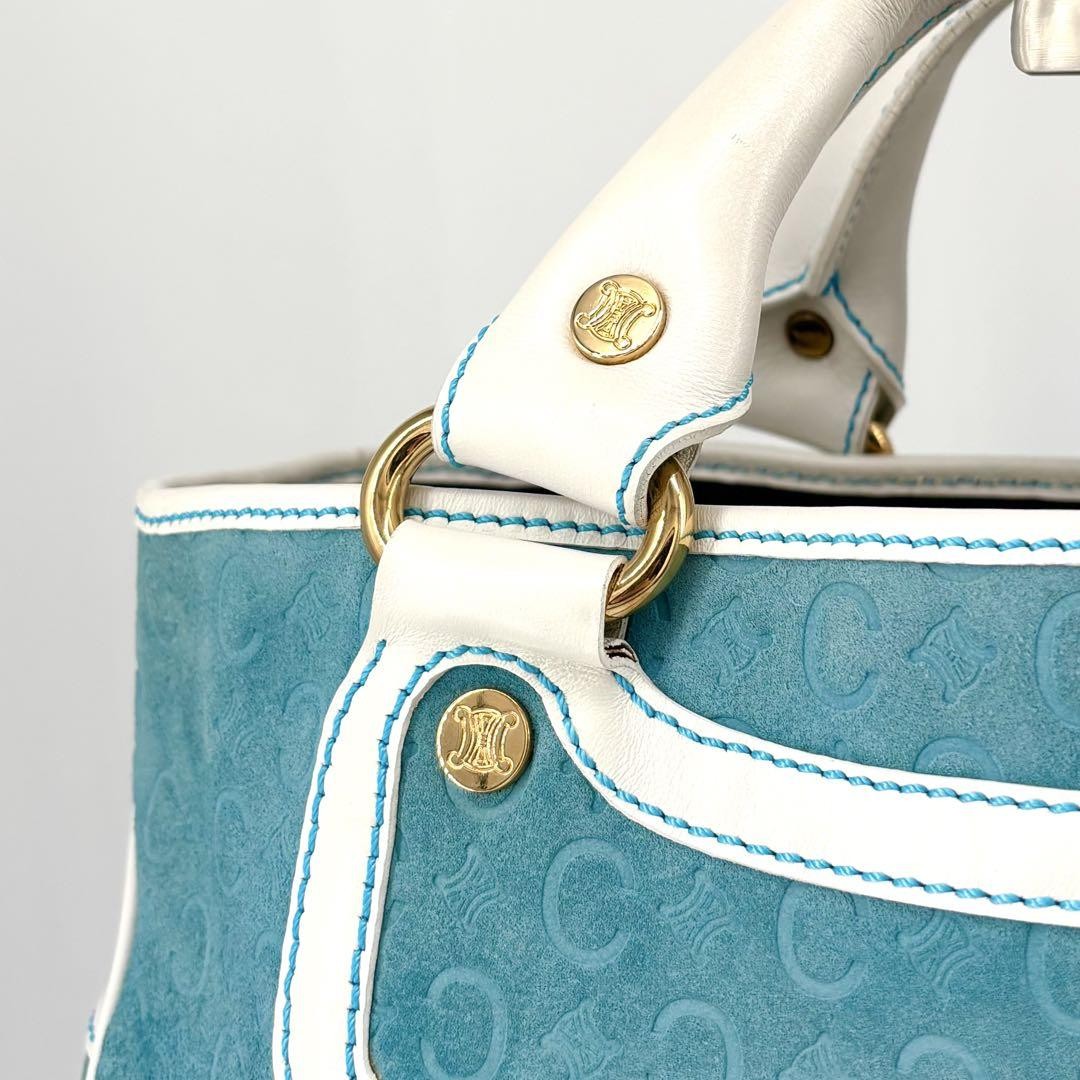 CELINE Hand Bag Tote Purse Boogie C Macadam Suede Blue Authentic