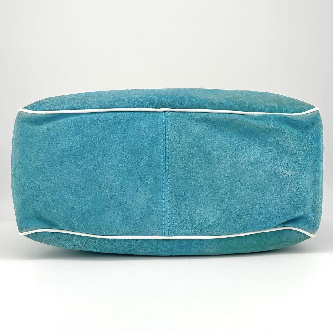 CELINE Hand Bag Tote Purse Boogie C Macadam Suede Blue Authentic