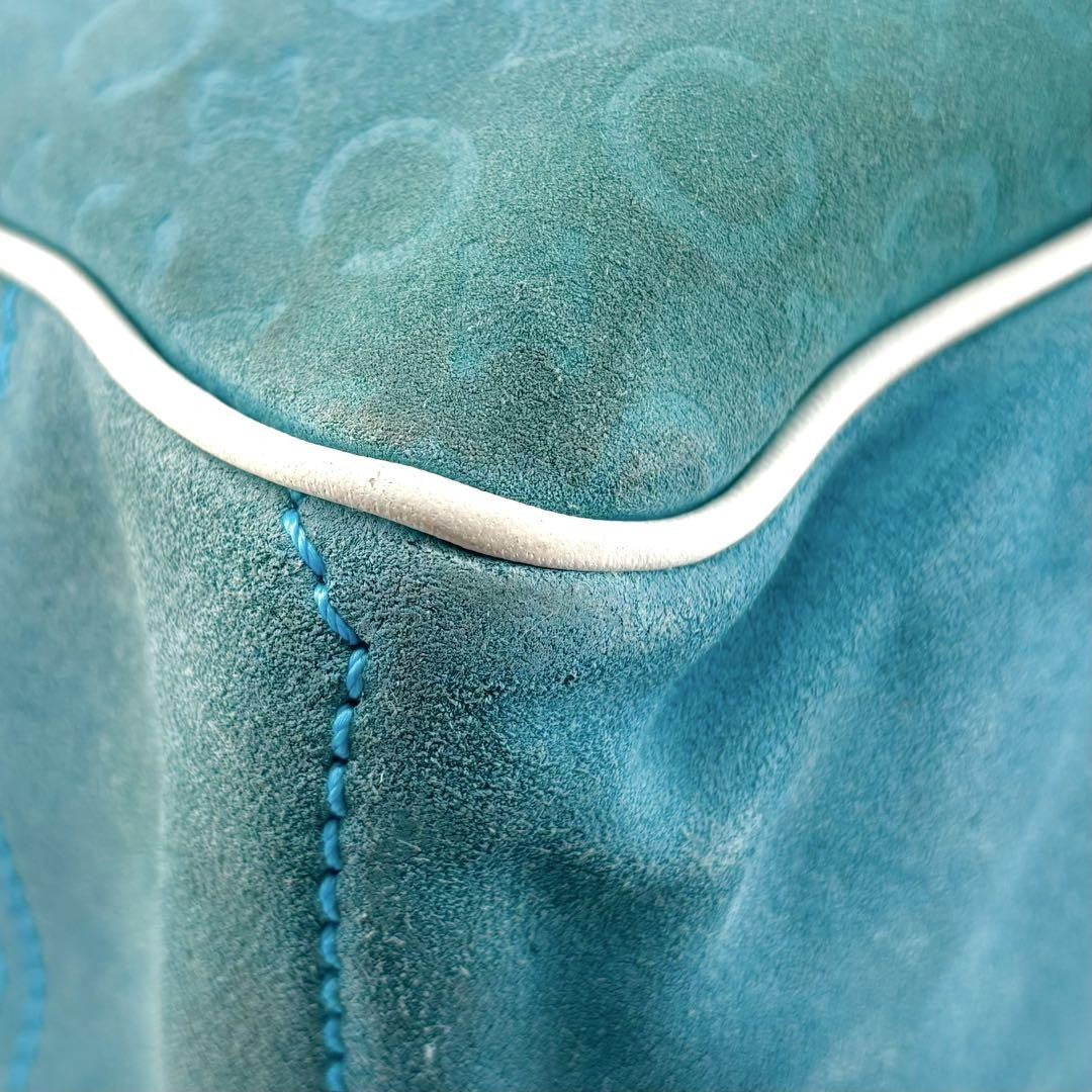 CELINE Hand Bag Tote Purse Boogie C Macadam Suede Blue Authentic