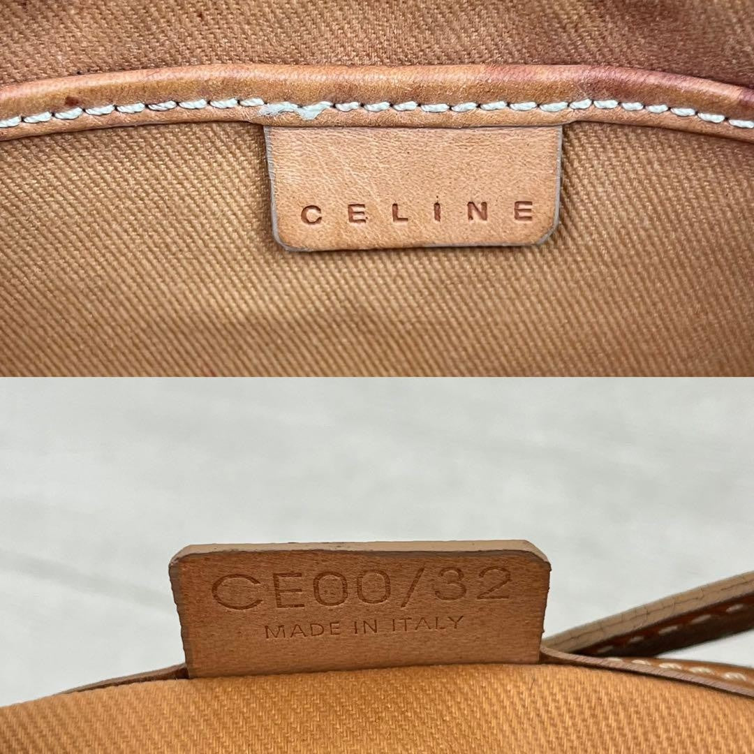 CELINE Accessory Pouch Hand Bag Tote Purse Macadam PVC Leather Beige Authentic