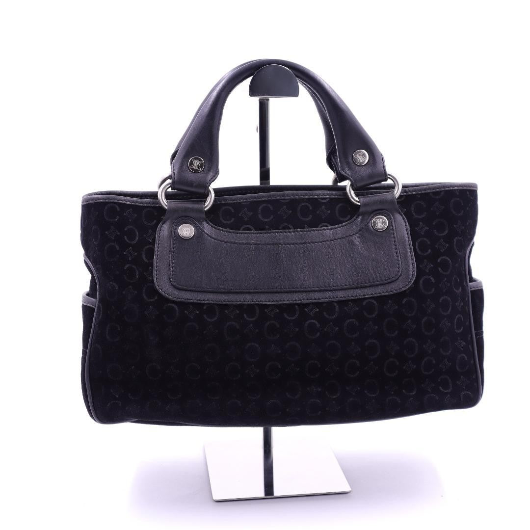 CELINE Hand Bag Tote Purse Boogie C Macadam Suede Leather Black Authentic
