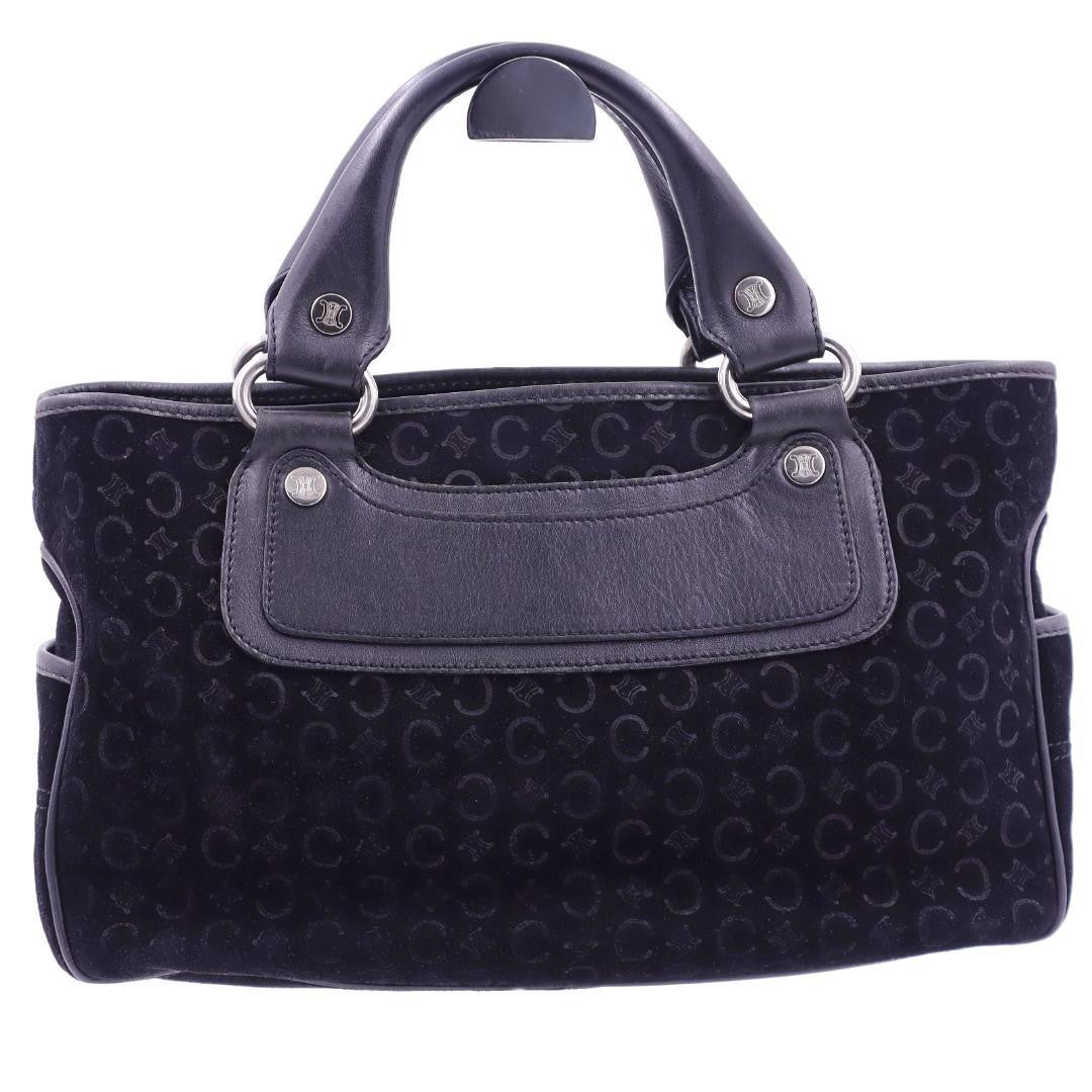 CELINE Hand Bag Tote Purse Boogie C Macadam Suede Leather Black Authentic