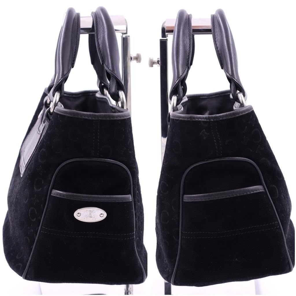 CELINE Hand Bag Tote Purse Boogie C Macadam Suede Leather Black Authentic