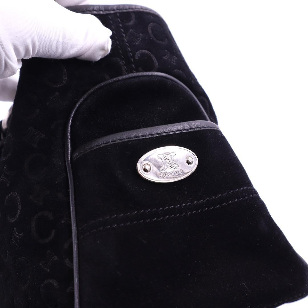 CELINE Hand Bag Tote Purse Boogie C Macadam Suede Leather Black Authentic