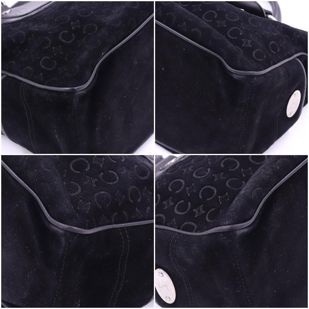 CELINE Hand Bag Tote Purse Boogie C Macadam Suede Leather Black Authentic