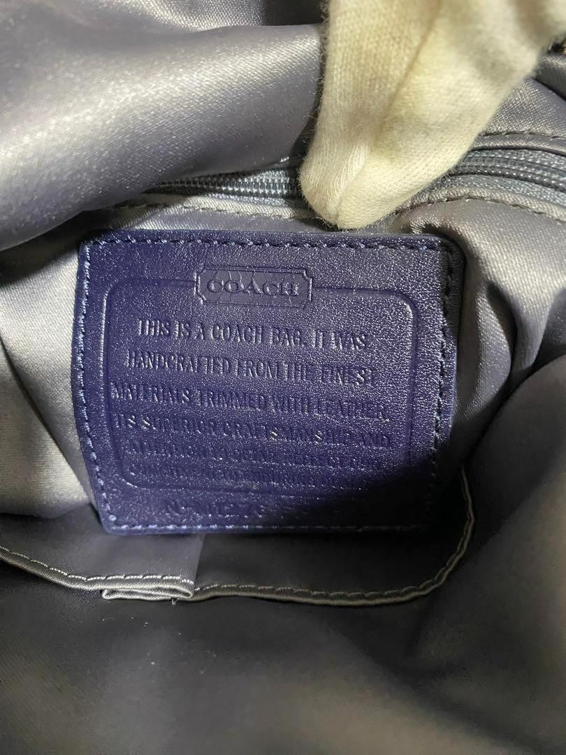 COACH Shoulder Bag Purse Signature Canvas Patent Leather Navy Authentic