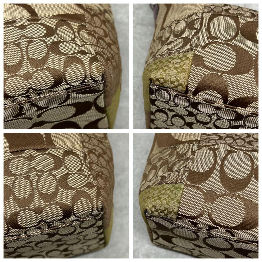 COACH Accessory Pouch Hand Bag Tote Purse Signature Canvas Leather Brown Auth