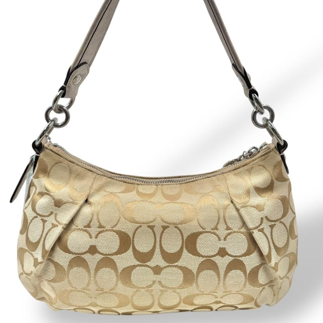 COACH Shoulder Bag Purse Signature Canvas Beige Authentic