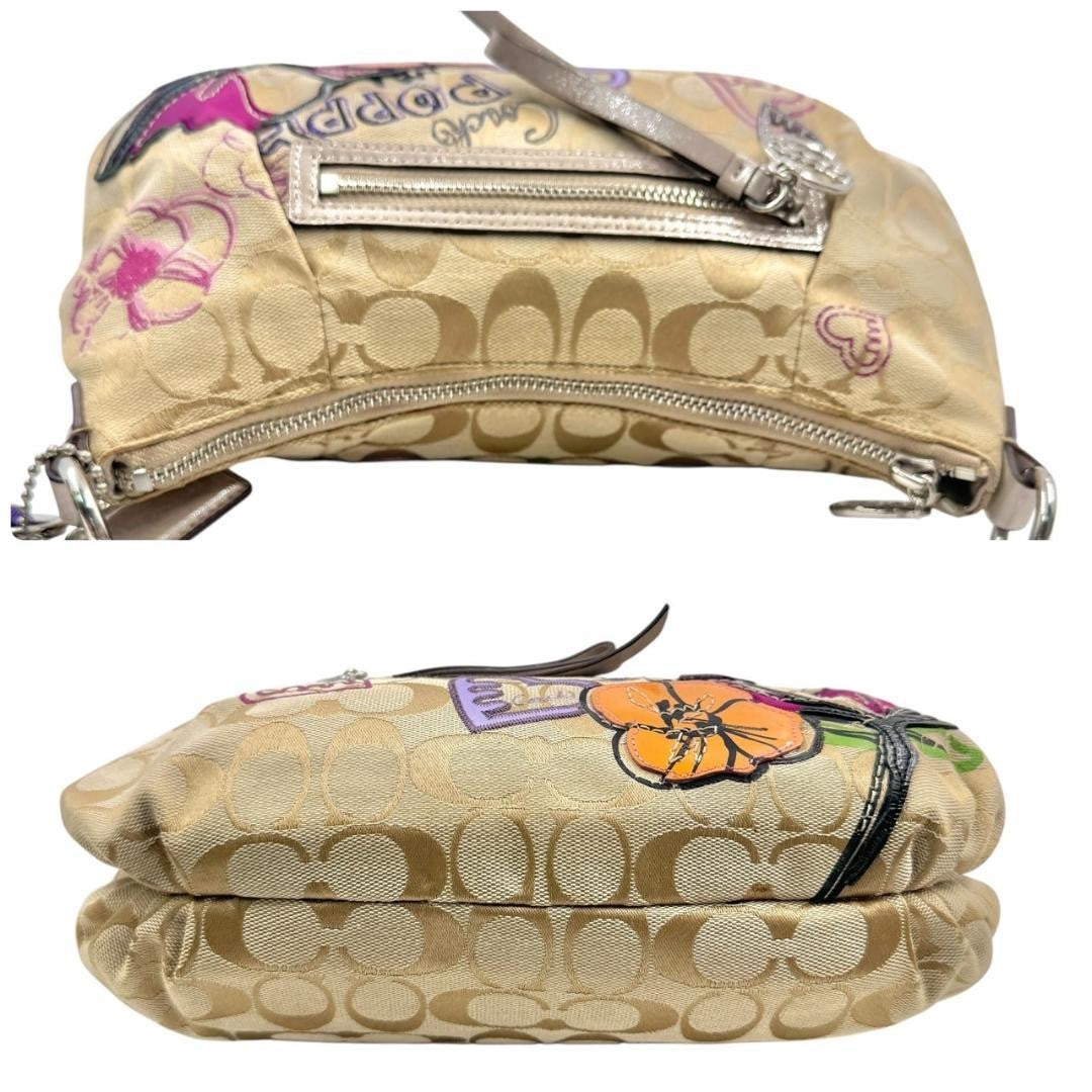 COACH Shoulder Bag Purse Signature Canvas Beige Authentic
