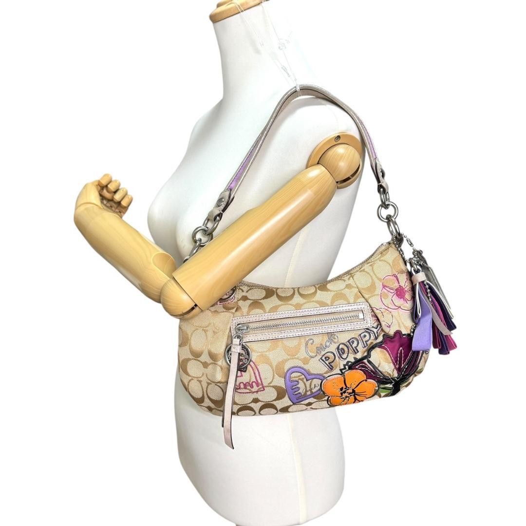 COACH Shoulder Bag Purse Signature Canvas Beige Authentic