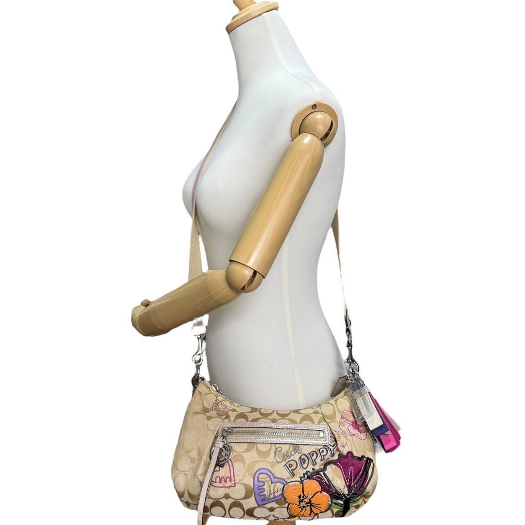 COACH Shoulder Bag Purse Signature Canvas Beige Authentic