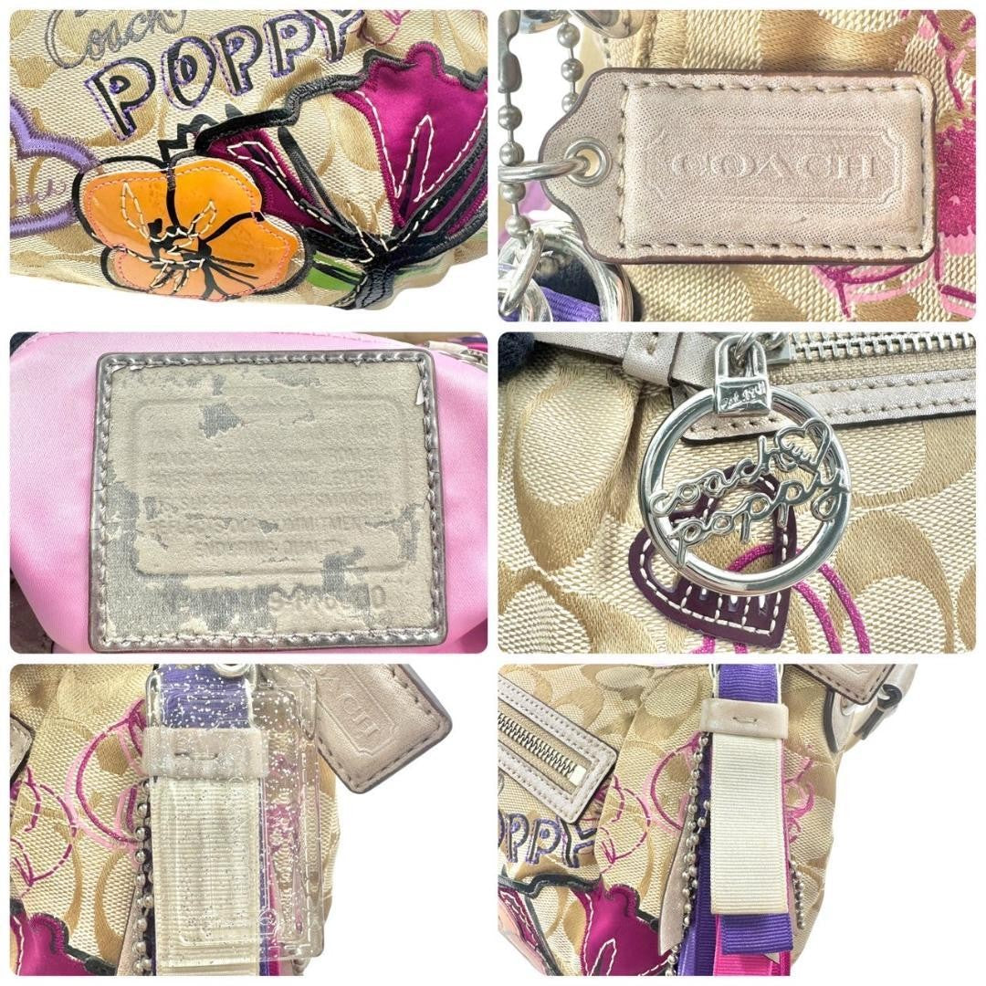 COACH Shoulder Bag Purse Signature Canvas Beige Authentic