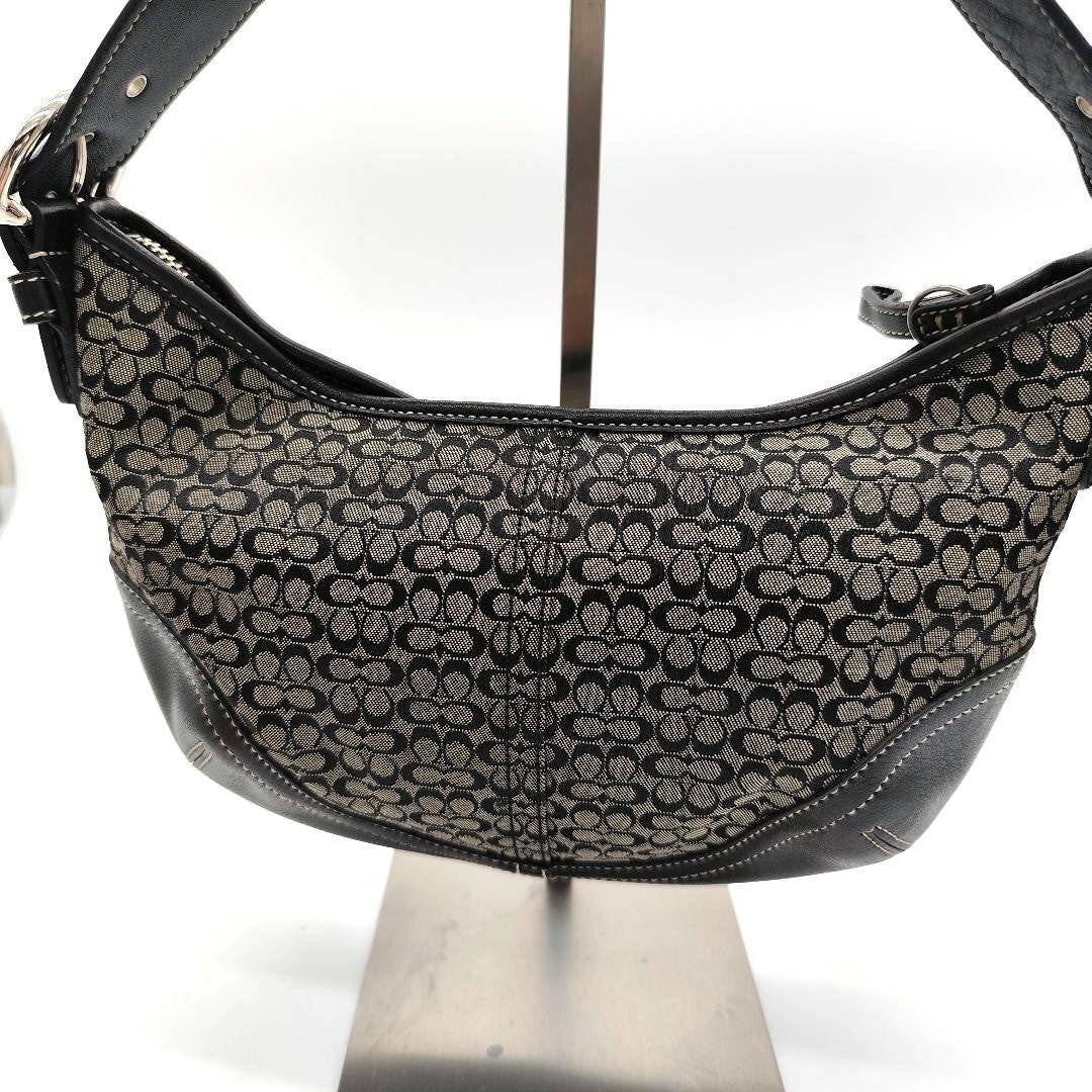 COACH Hand Shoulder Bag Tote Purse 6351 Signature Leather Black Authentic